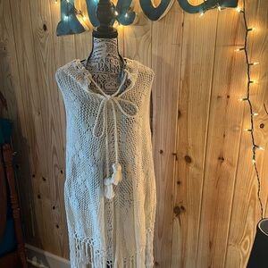 🧚 Spell Cream Boho Chic Knit Shawl with Tassels🫶🏻✌️💙